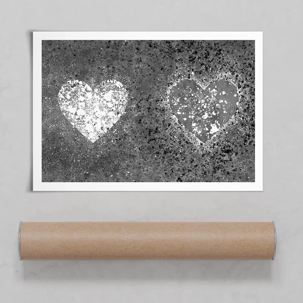 Grey And White Hearts Splatter Art Print Grey And White Hearts Splatter Art Print wall art product J Tonges