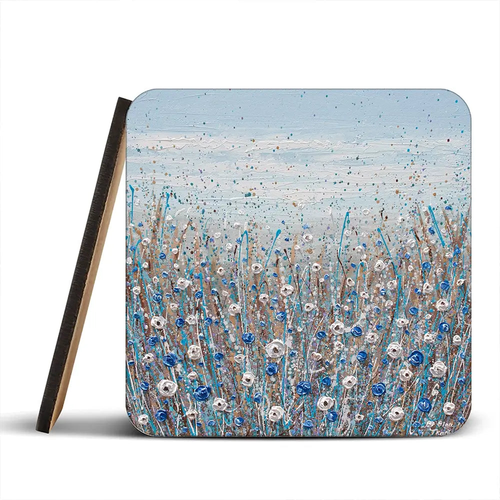 Grey, Blue And White Flowers Coaster Set Rainbow Soul Tree Coaster Set | Rainbow Soul Tree Art Coasters wall art product Olga Tkachyk