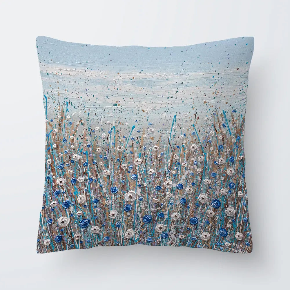 Grey, Blue And White Flowers Cushion Grey, Blue And White Flowers Cushion wall art product Olga Tkachyk
