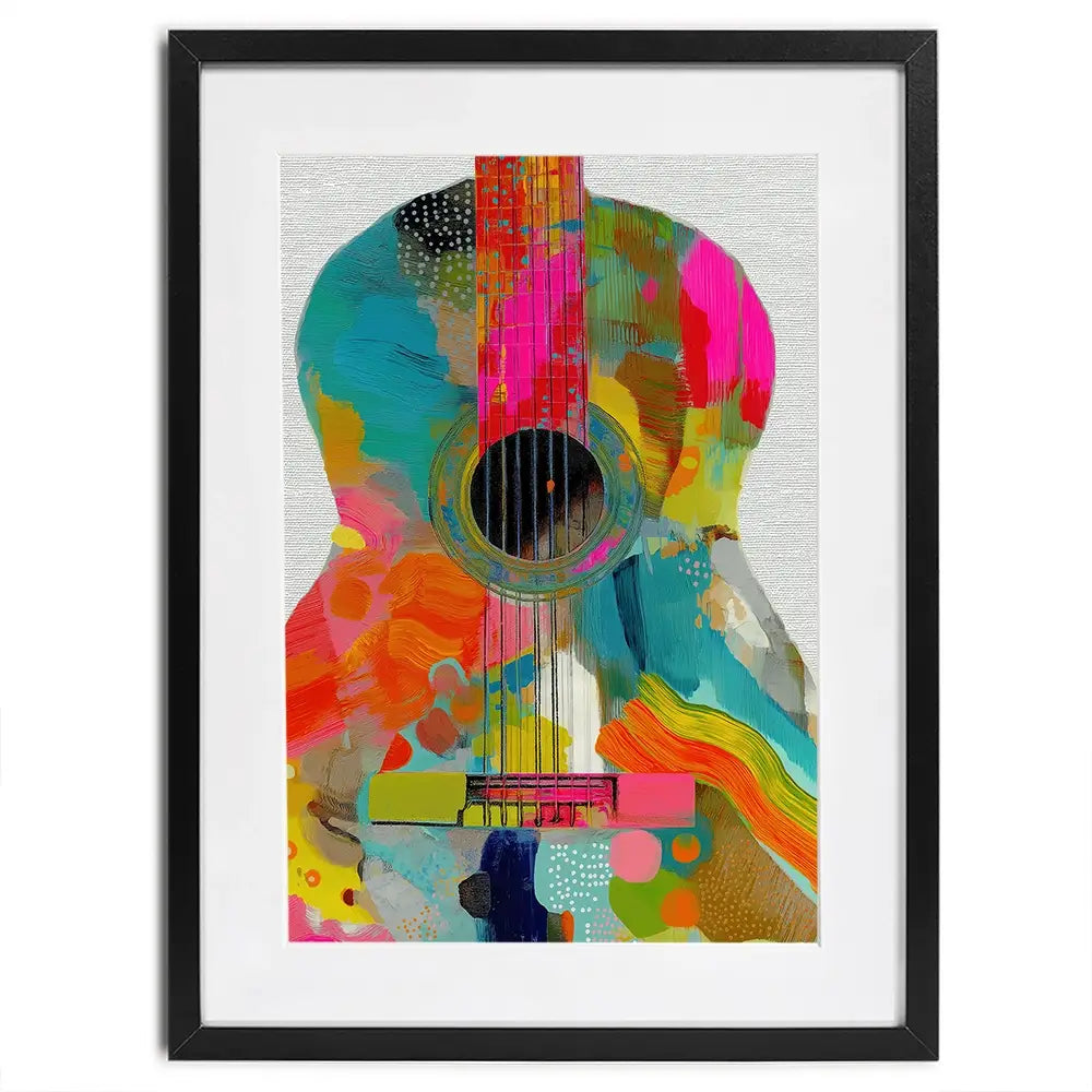 Guitar Painted In Every Colour Framed Art Print Guitar Painted In Every Colour Framed Art Print wall art product Chromatic Storm Studio
