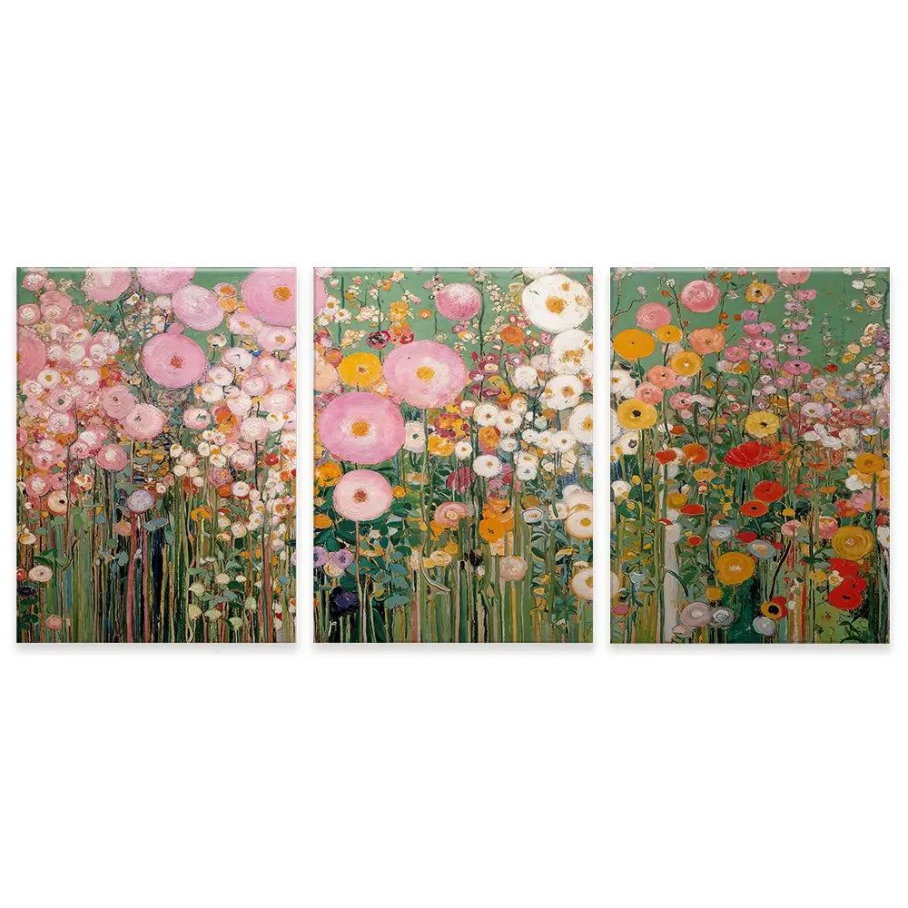 Gustav Klimt Style Wildflower Meadow Trio Canvas Print Gustav Klimt Style Wildflower Meadow Trio Canvas Print wall art product IAmHomeStudio