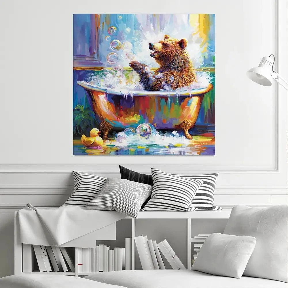 Happy Bear In Bathtub Canvas Print Happy Bear In Bathtub Canvas Print wall art product Leon Devenice