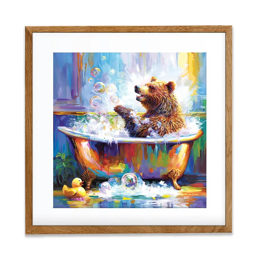 Happy Bear In Bathtub Square Framed Art Print Happy Bear In Bathtub Square Framed Art Print wall art product Leon Devenice