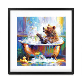 Happy Bear In Bathtub Square Framed Art Print Happy Bear In Bathtub Square Framed Art Print wall art product Leon Devenice