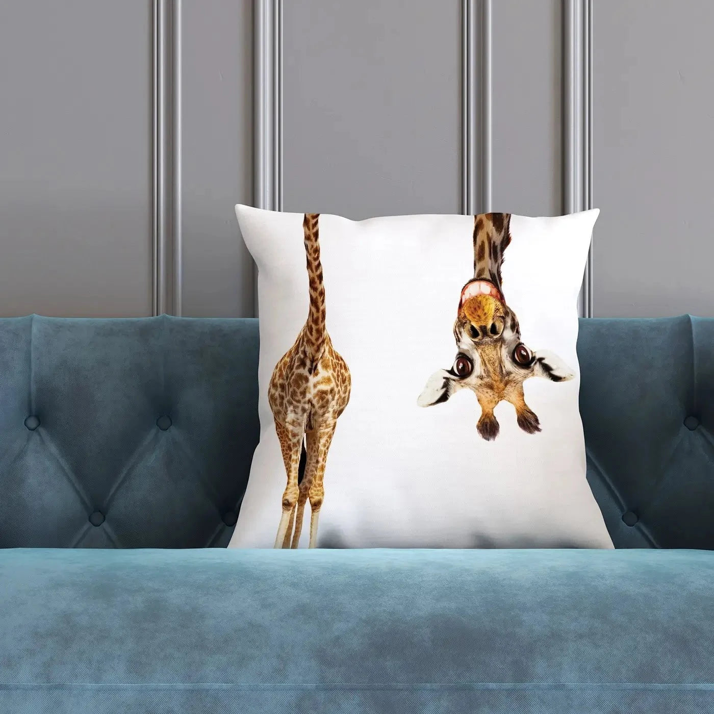 Happy Upside Down Giraffe Cushion Happy Upside Down Giraffe Cushion wall art product Sergey Novikov / Shutterstock