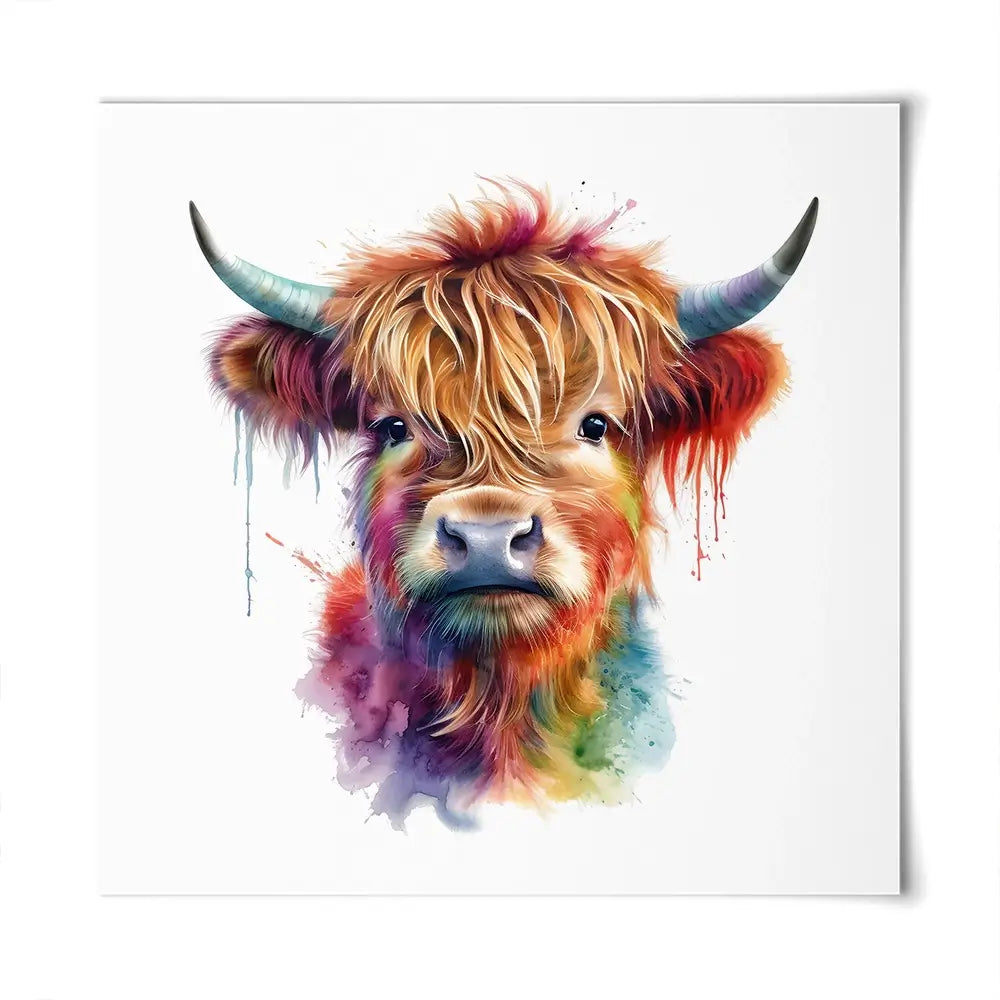 Highland Cow In Colour Square Art Print Highland Cow In Colour Square Art Print wall art product LSR Design Studio - Independent