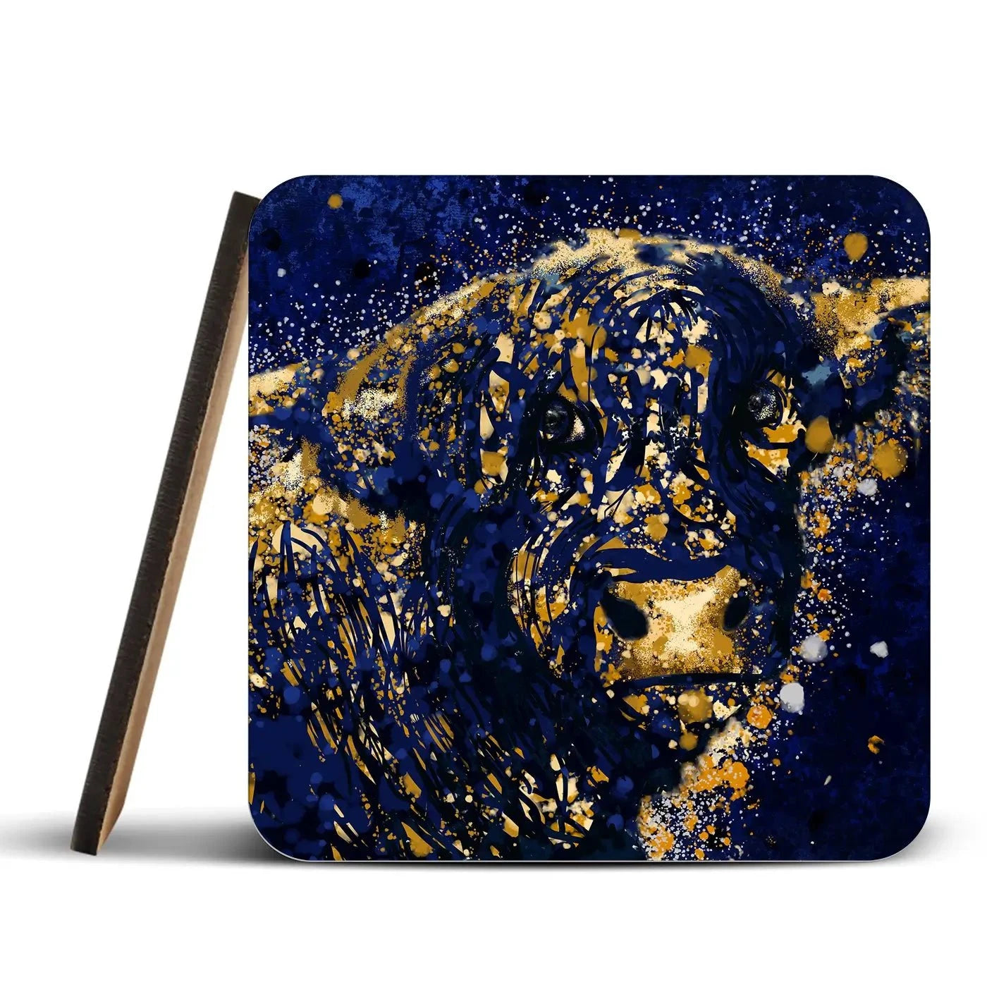 Highland Cow Navy Splash Coaster Set Rainbow Soul Tree Coaster Set | Rainbow Soul Tree Art Coasters wall art product Independent