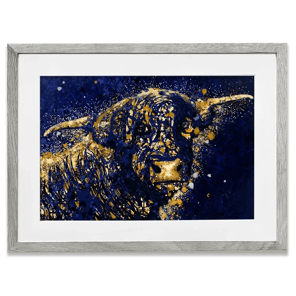 Highland Cow Navy Splash Framed Art Print Highland Cow Navy Splash Framed Art Print wall art product D Mosconi