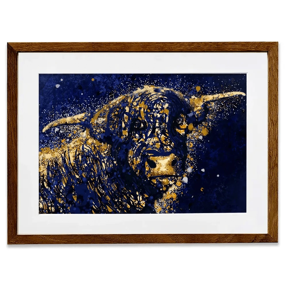 Highland Cow Navy Splash Framed Art Print Highland Cow Navy Splash Framed Art Print wall art product D Mosconi
