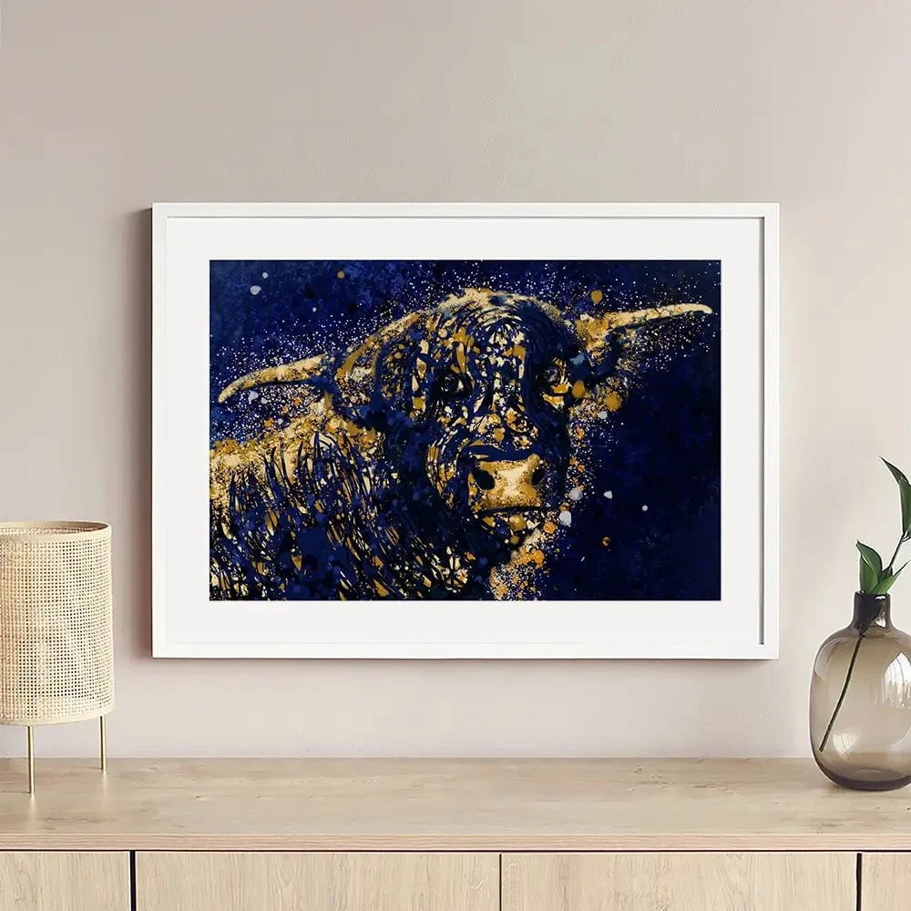 Highland Cow Navy Splash Framed Art Print Highland Cow Navy Splash Framed Art Print wall art product D Mosconi
