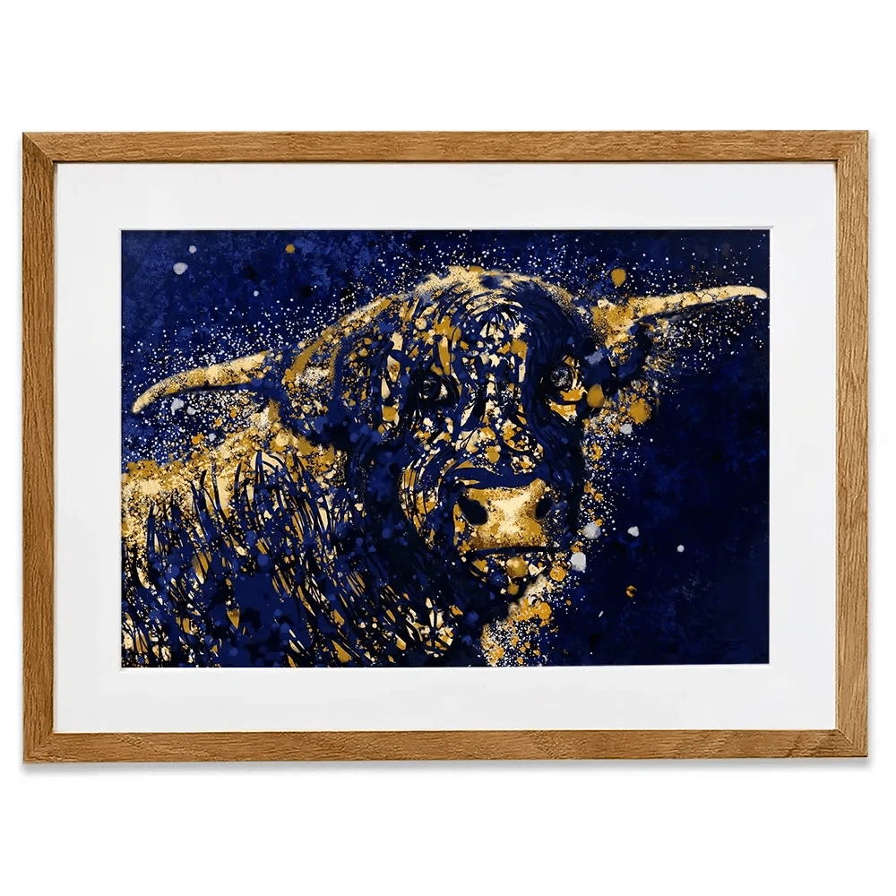 Highland Cow Navy Splash Framed Art Print Highland Cow Navy Splash Framed Art Print wall art product D Mosconi