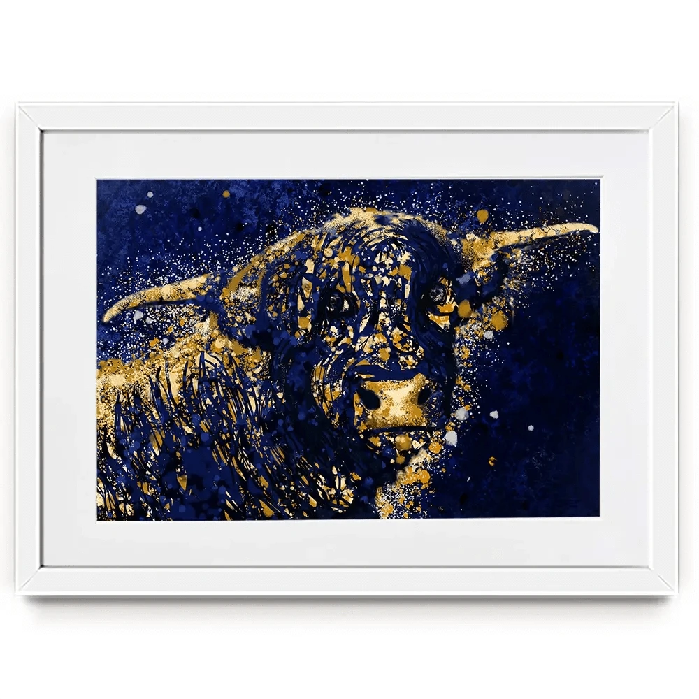 Highland Cow Navy Splash Framed Art Print Highland Cow Navy Splash Framed Art Print wall art product D Mosconi