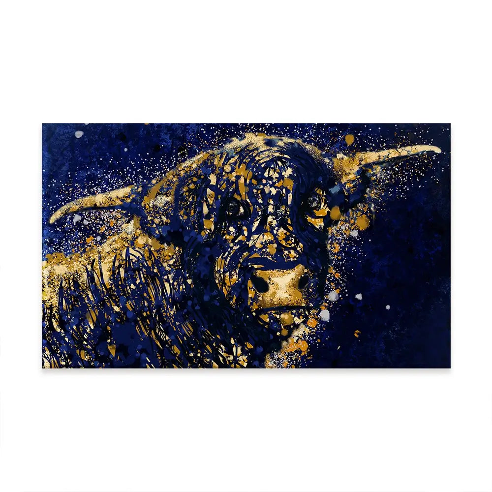 Highland Cow Navy Splash Oversized Canvas Print Highland Cow Navy Splash Oversized Canvas Print wall art product Art Print Shop