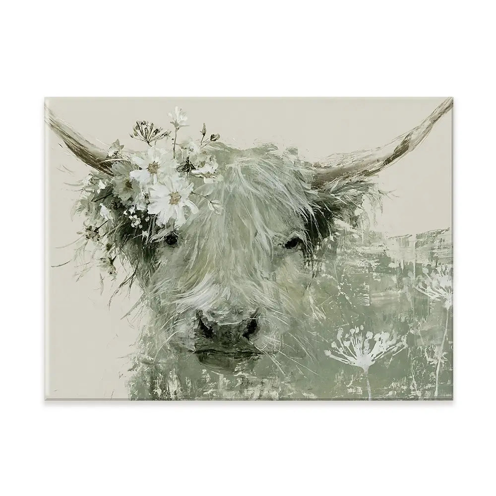 Highland Cow With Flower Crown Canvas Print Highland Cow With Flower Crown Canvas Print wall art product Chromatic Storm Studio