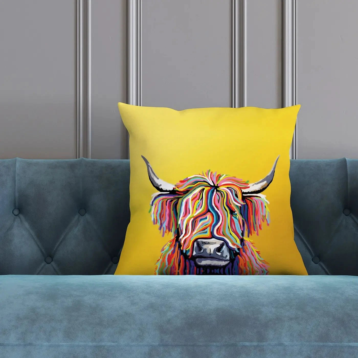 Highland Cow Yellow Cushion Highland Cow Yellow Cushion wall art product Independent