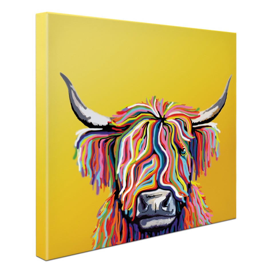 Highland Cow Yellow Square Canvas Print wall art product Independent