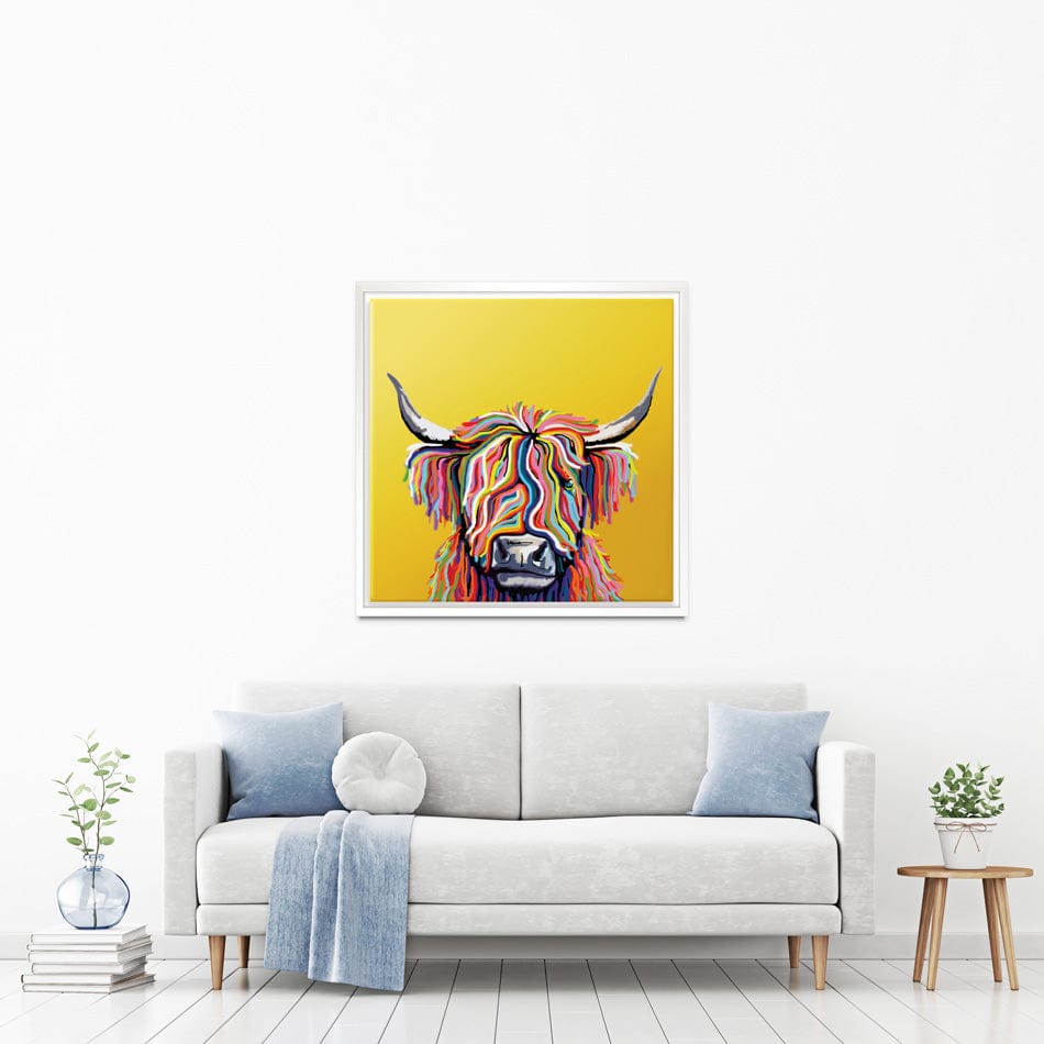 Highland Cow Yellow Square Canvas Print wall art product Independent
