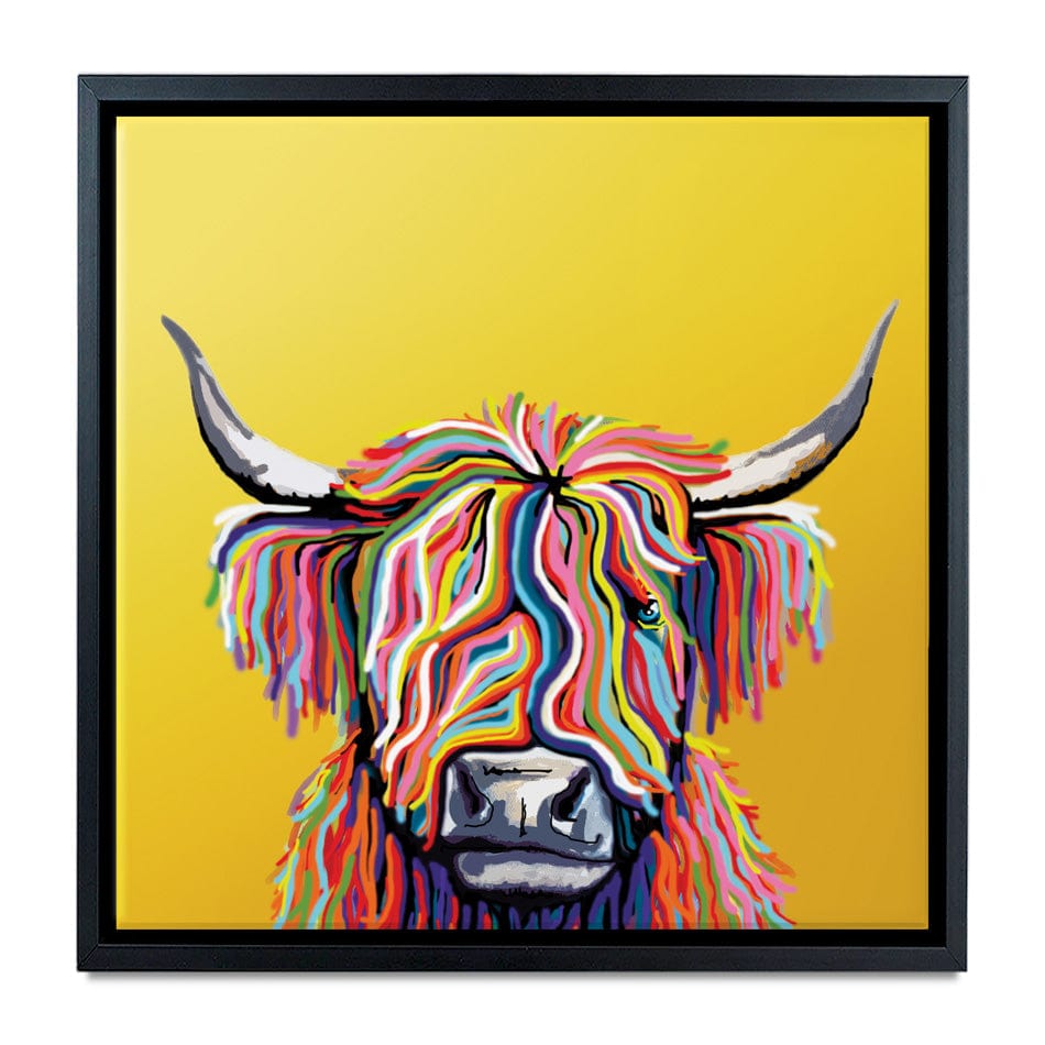 Highland Cow Yellow Square Canvas Print wall art product Independent