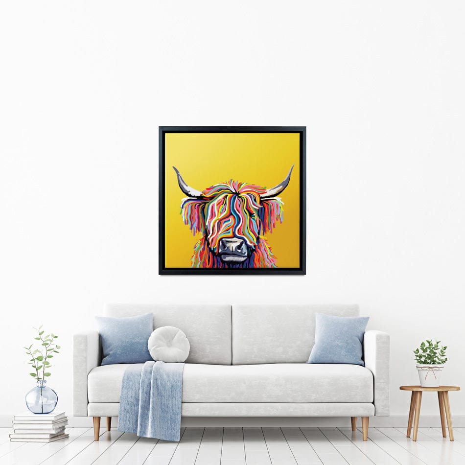 Highland Cow Yellow Square Canvas Print wall art product Independent