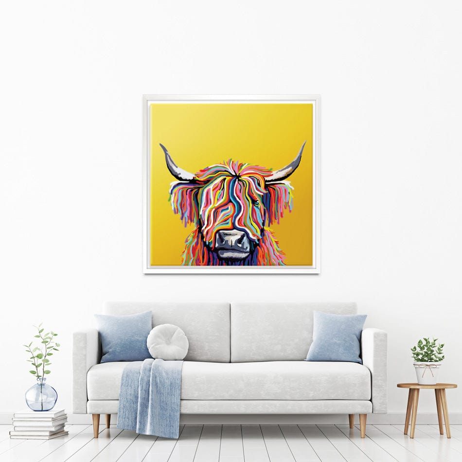 Highland Cow Yellow Square Canvas Print wall art product Independent