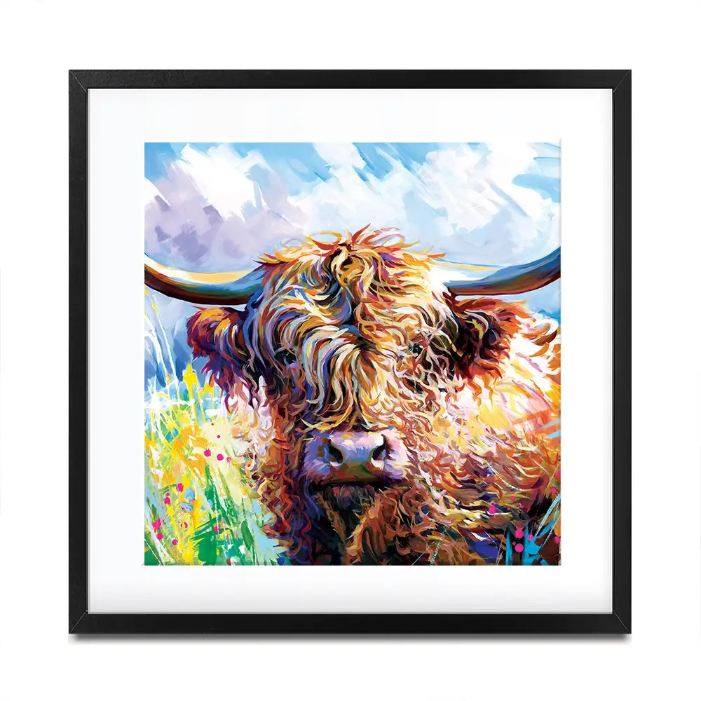 Highland Grazing Square Framed Art Print Highland Grazing Square Framed Art Print wall art product Leon Devenice