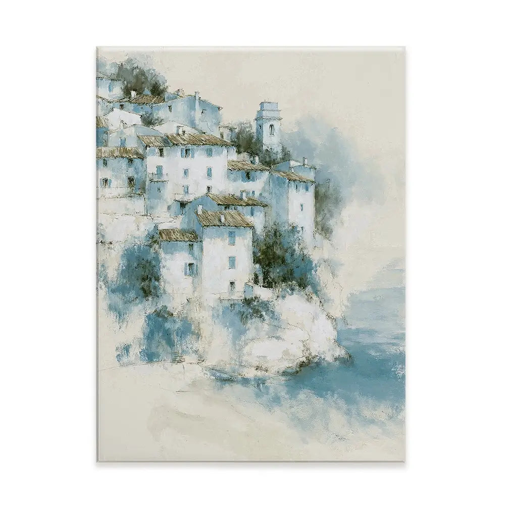 Hillside Village Above Sea Canvas Print Hillside Village Above Sea Canvas Print wall art product Chromatic Storm Studio