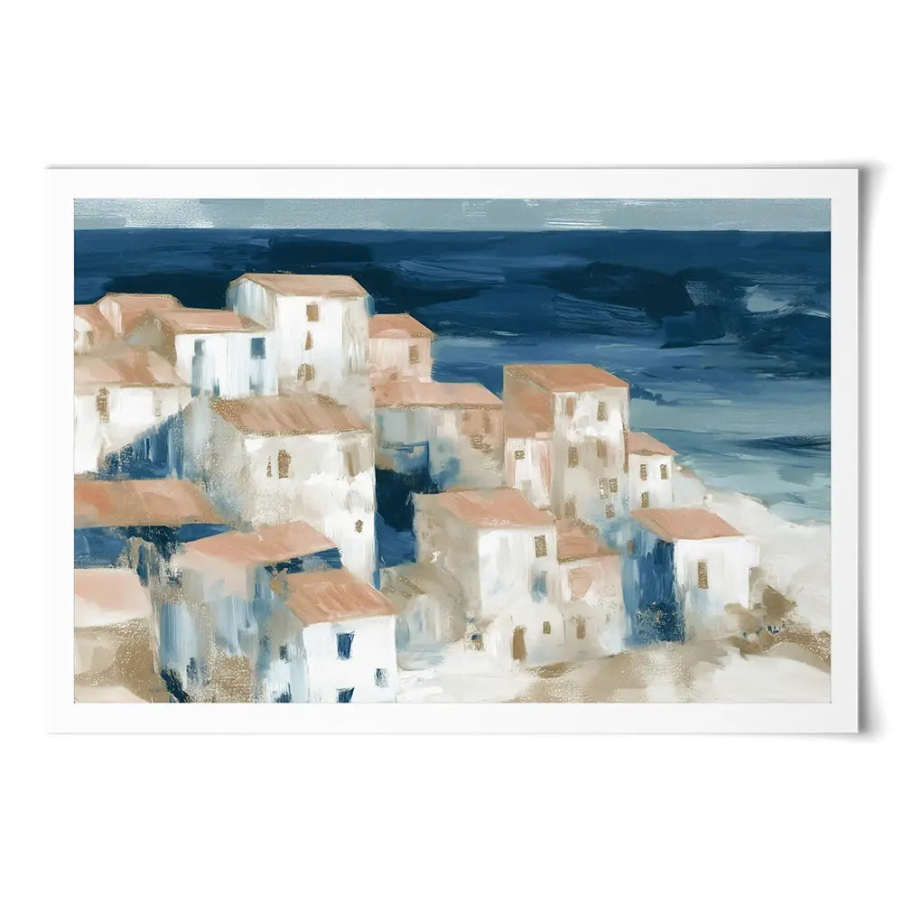 Hillside Village Above The Sea Art Print Hillside Village Above The Sea Art Print wall art product Chromatic Storm Studio
