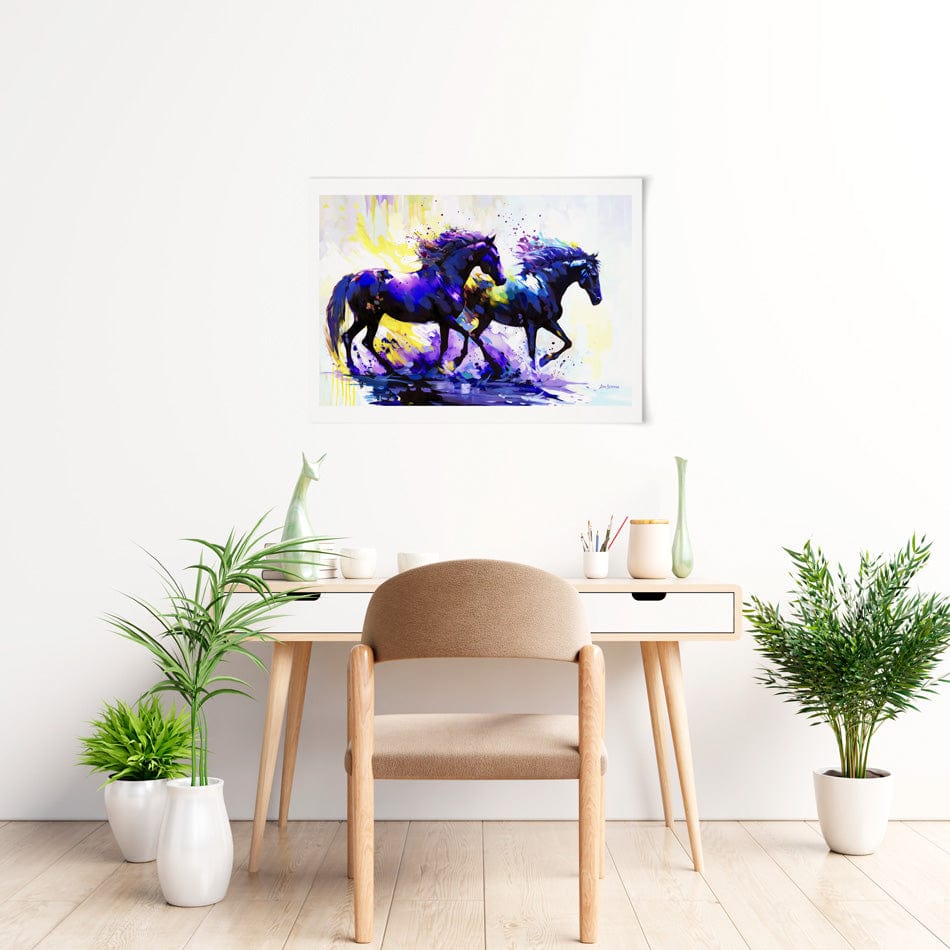 Horses On The Water Trail Art Print wall art product Leon Devenice