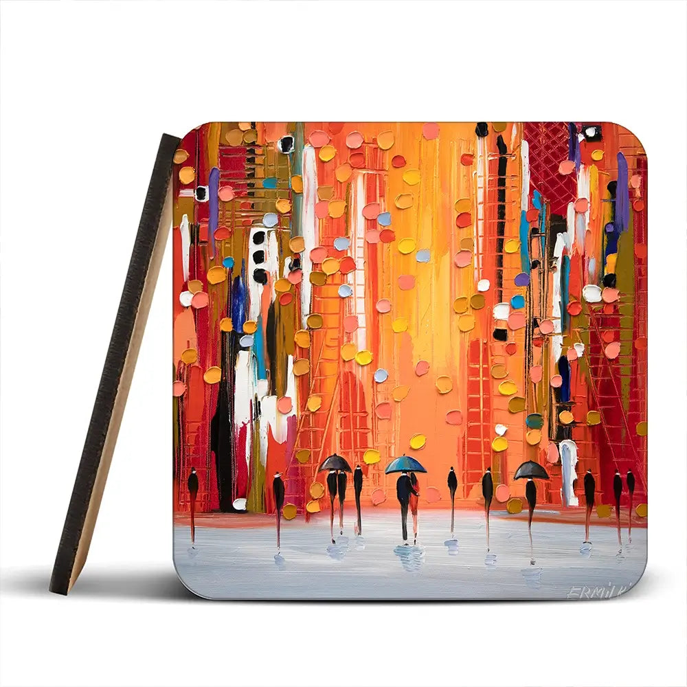 Hot Rainy Sunset Coaster Set Rainbow Soul Tree Coaster Set | Rainbow Soul Tree Art Coasters wall art product Ekaterina Ermilkina