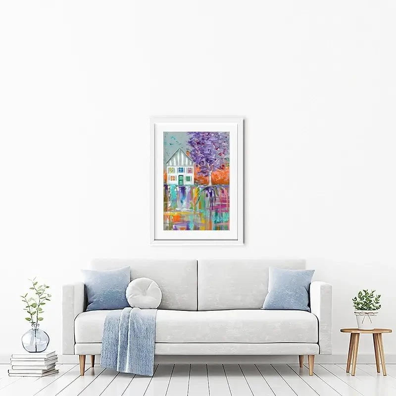 House With Purple Tree Framed Art Print House With Purple Tree Framed Art Print wall art product Estelle Grengs - Independent
