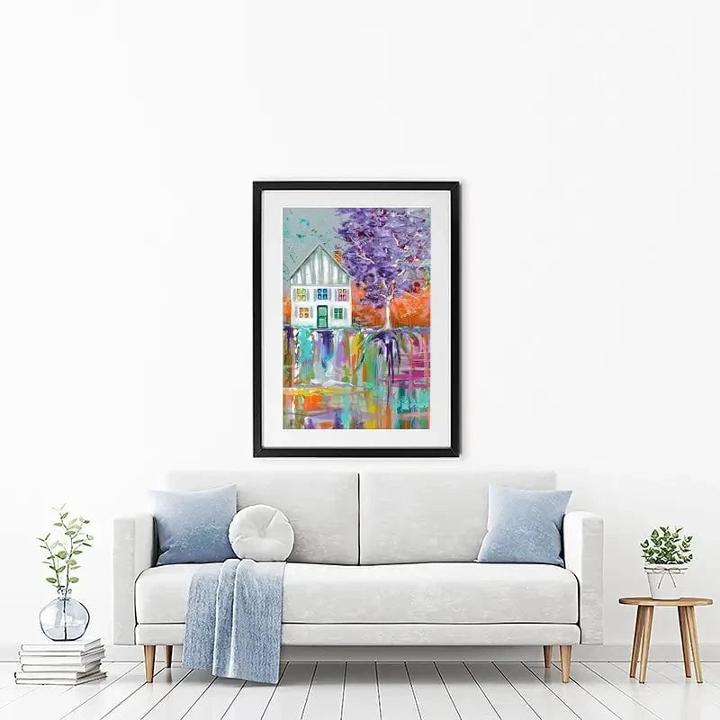 House With Purple Tree Framed Art Print House With Purple Tree Framed Art Print wall art product Estelle Grengs - Independent