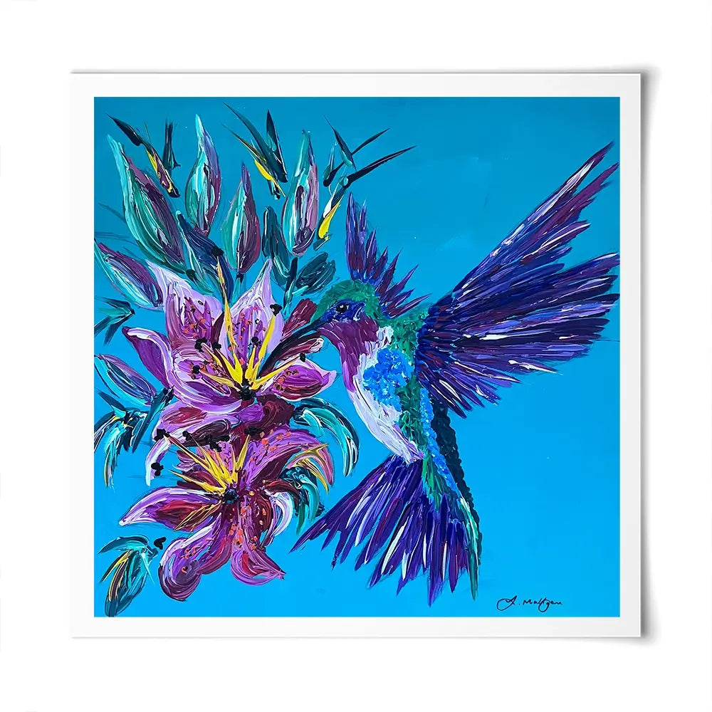 Hummingbirds Kiss Square Art Print Hummingbirds Kiss Square Art Print wall art product Jo Mulligan