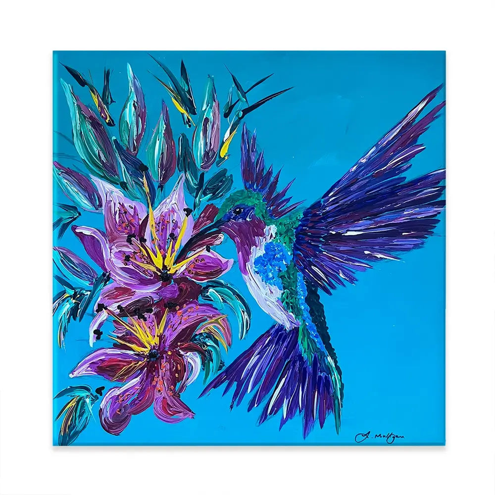 Hummingbirds Kiss Square Canvas Print Hummingbirds Kiss Square Canvas Print wall art product Jo Mulligan