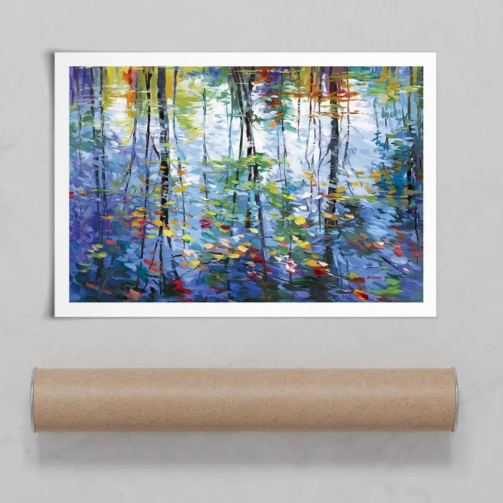 Impressionistic Reflection Of Autumn Trees And Leaves On Water Art Print Impressionistic Reflection Of Autumn Trees And Leaves On Water Art Print wall art product Leon Devenice