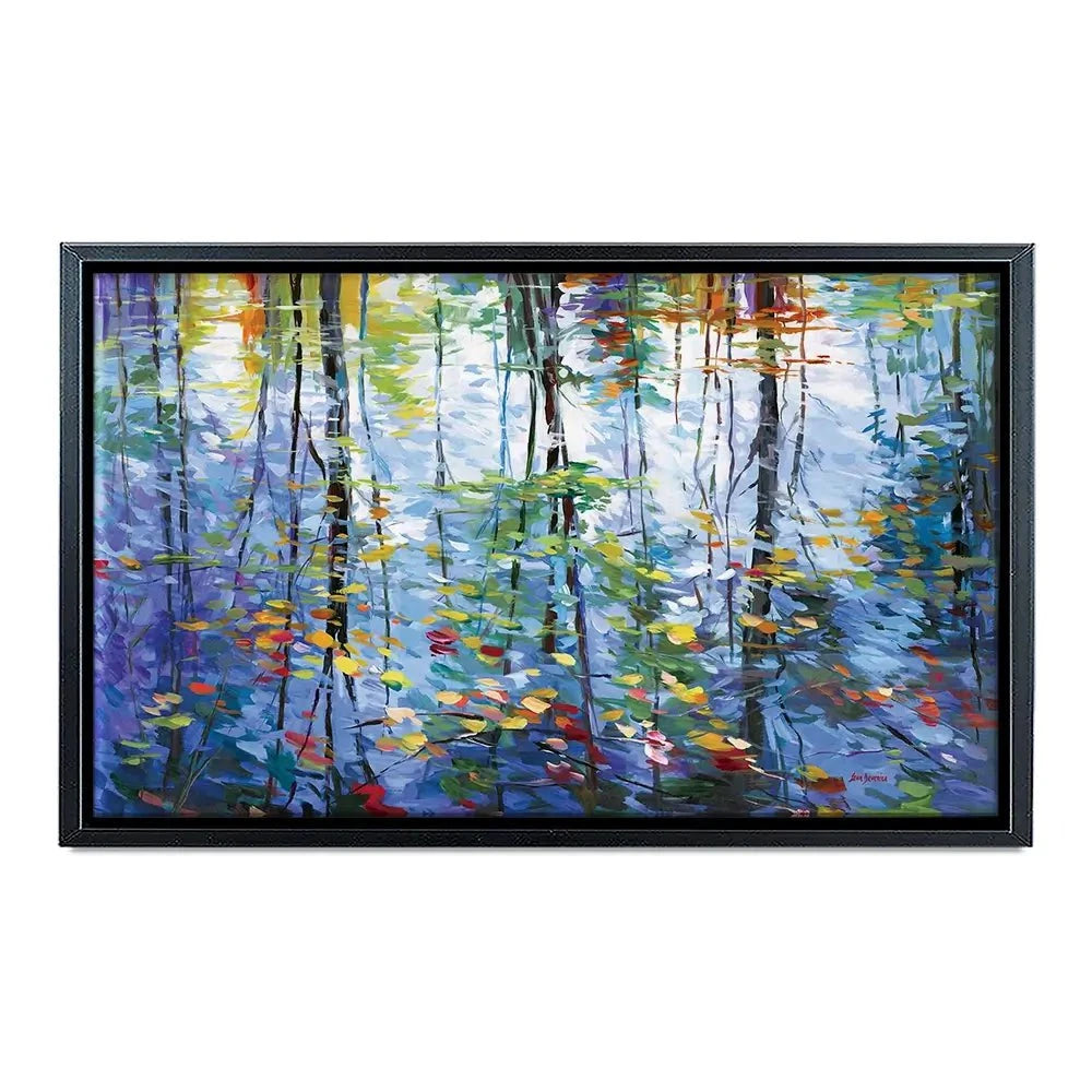Impressionistic Reflection Of Autumn Trees And Leaves On Water Canvas Print Impressionistic Reflection Of Autumn Trees And Leaves On Water Canvas Print wall art product Leon Devenice