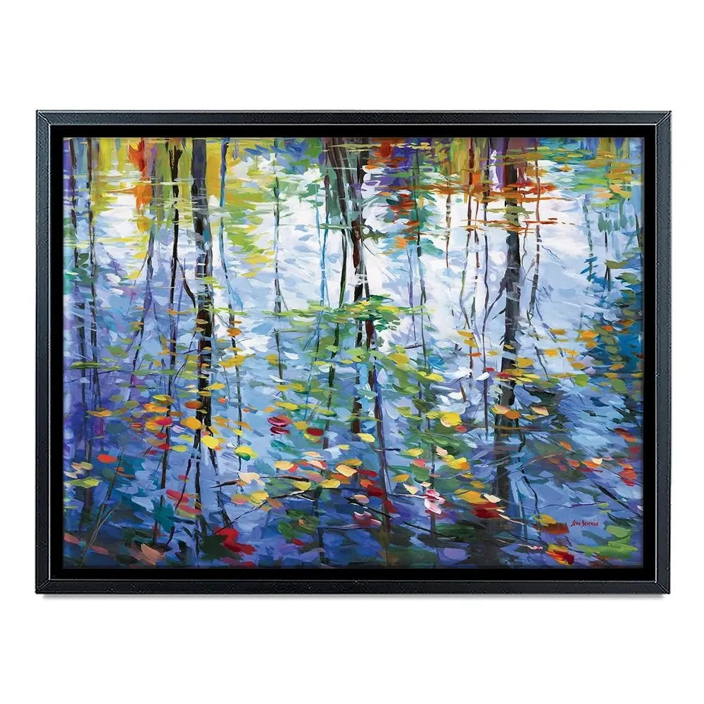 Impressionistic Reflection Of Autumn Trees And Leaves On Water Canvas Print Impressionistic Reflection Of Autumn Trees And Leaves On Water Canvas Print wall art product Leon Devenice