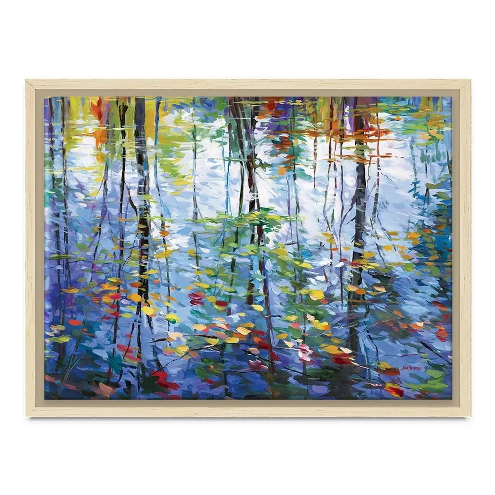 Impressionistic Reflection Of Autumn Trees And Leaves On Water Canvas Print Impressionistic Reflection Of Autumn Trees And Leaves On Water Canvas Print wall art product Leon Devenice