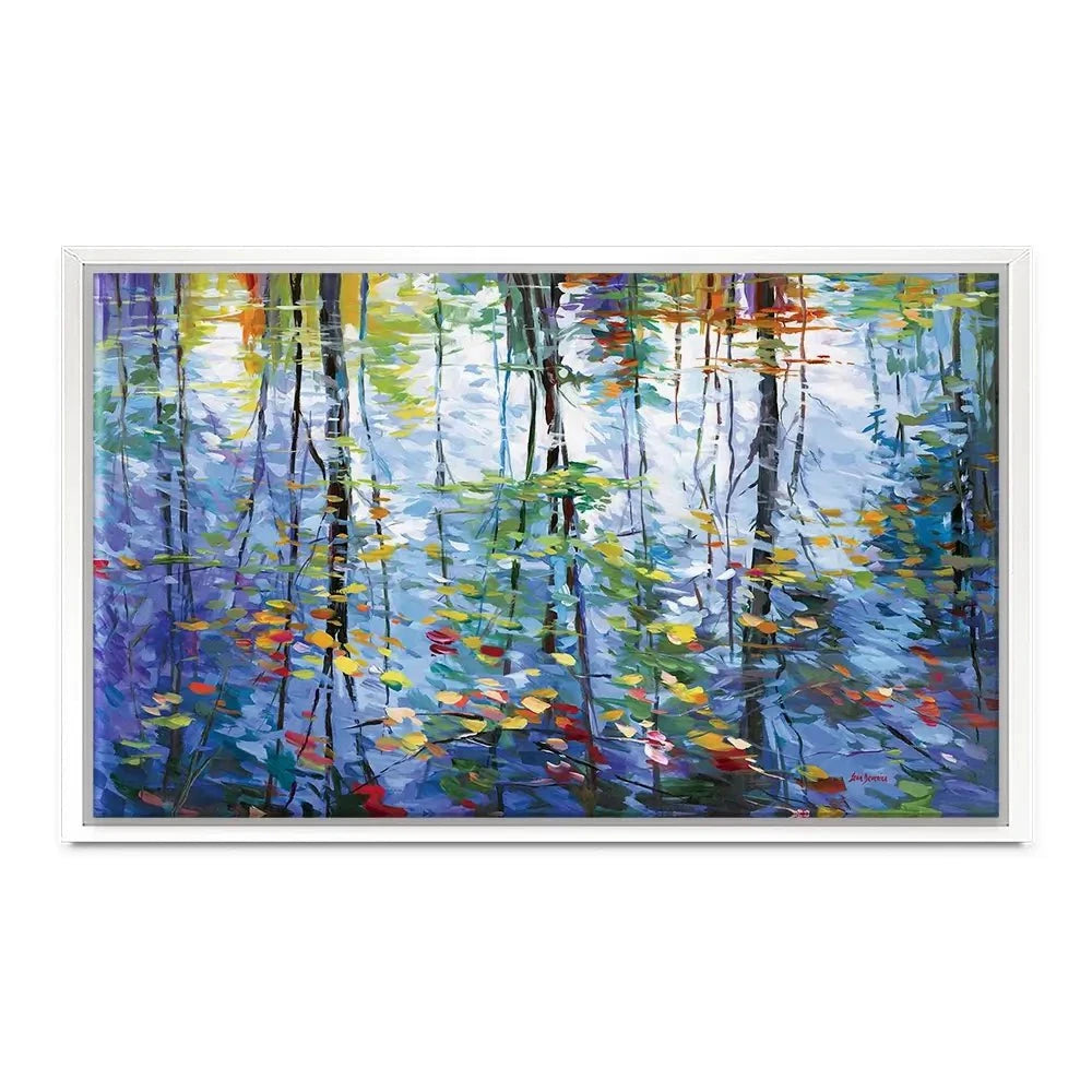 Impressionistic Reflection Of Autumn Trees And Leaves On Water Canvas Print Impressionistic Reflection Of Autumn Trees And Leaves On Water Canvas Print wall art product Leon Devenice