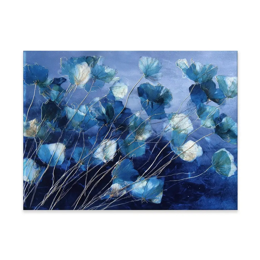 Indigo Flowers With Gold Lines Canvas Print Indigo Flowers With Gold Lines Canvas Print wall art product Chromatic Storm Studio
