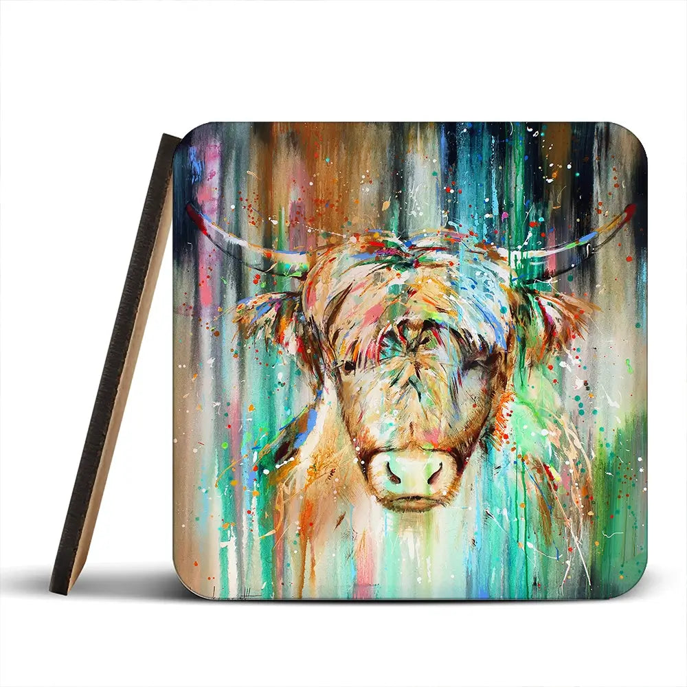 Jazzy Highland Cow Coaster Set Jazzy Highland Cow Coaster Set wall art product Studio Paint-Ing