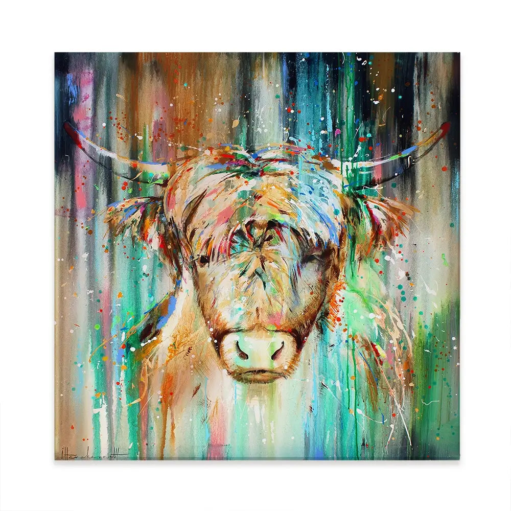 Jazzy Highland Cow Square Canvas Print Jazzy Highland Cow Square Canvas Print wall art product Studio Paint-Ing