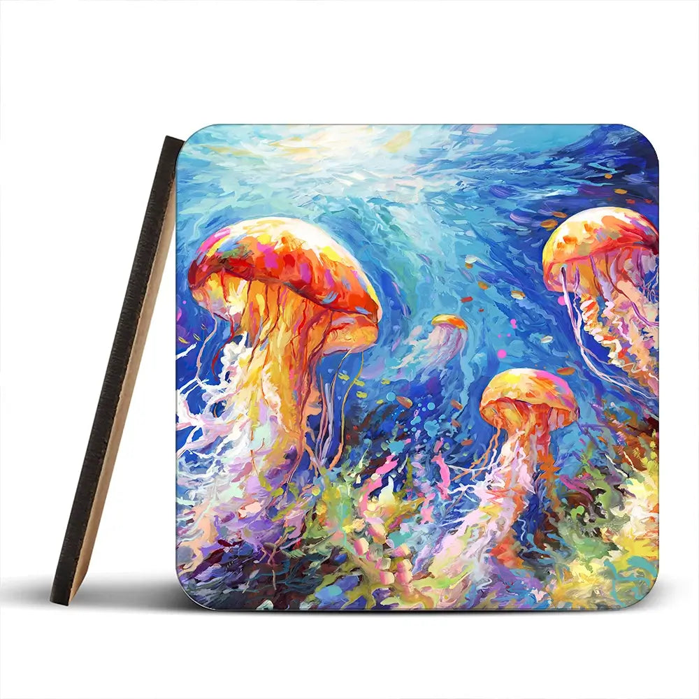 Jellyfish Serenade Coaster Set Jellyfish Serenade Coaster Set wall art product Art Print Shop