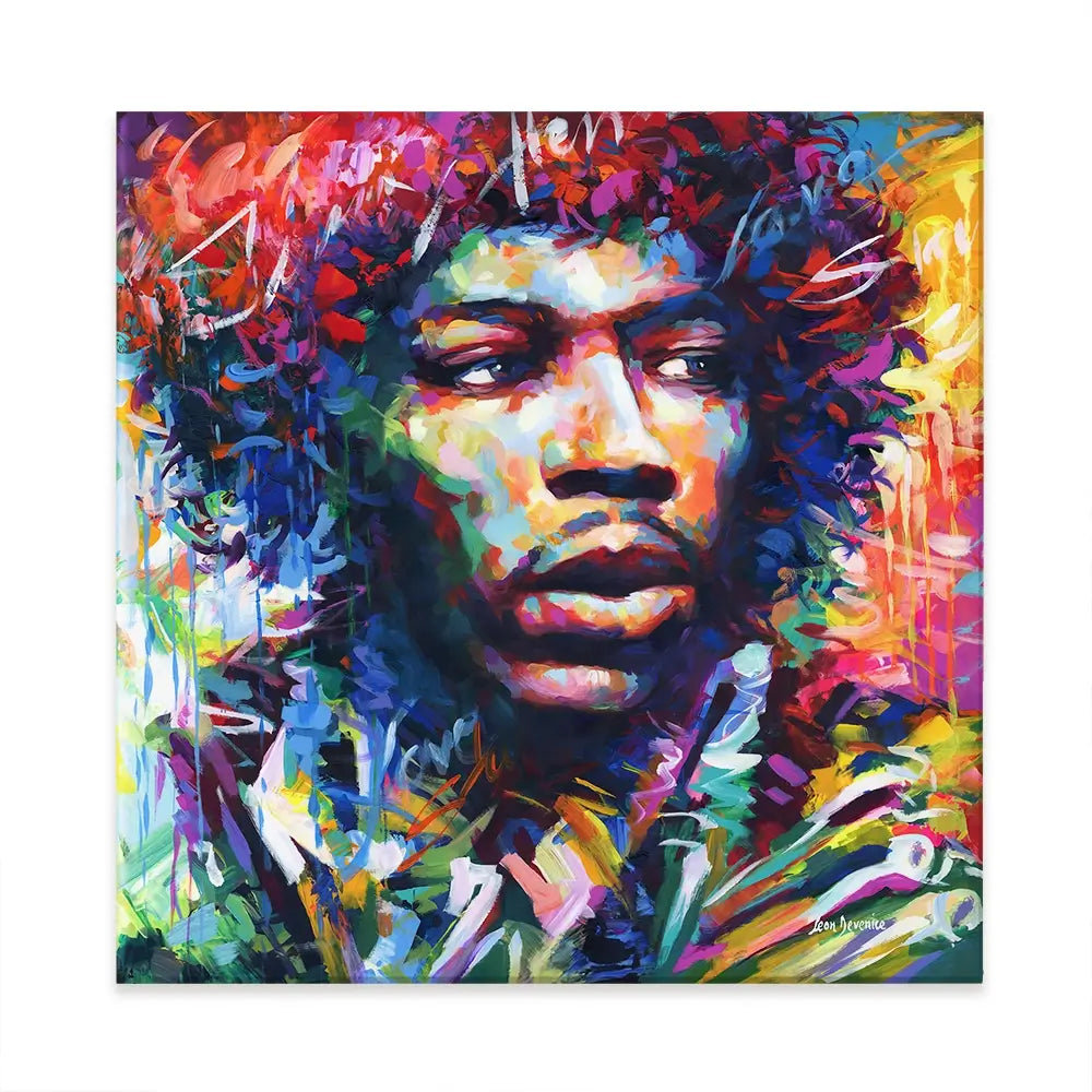 Jimi Hendrix Close Up Square Canvas Print Jimi Hendrix Close Up Square Canvas Print wall art product Leon Devenice