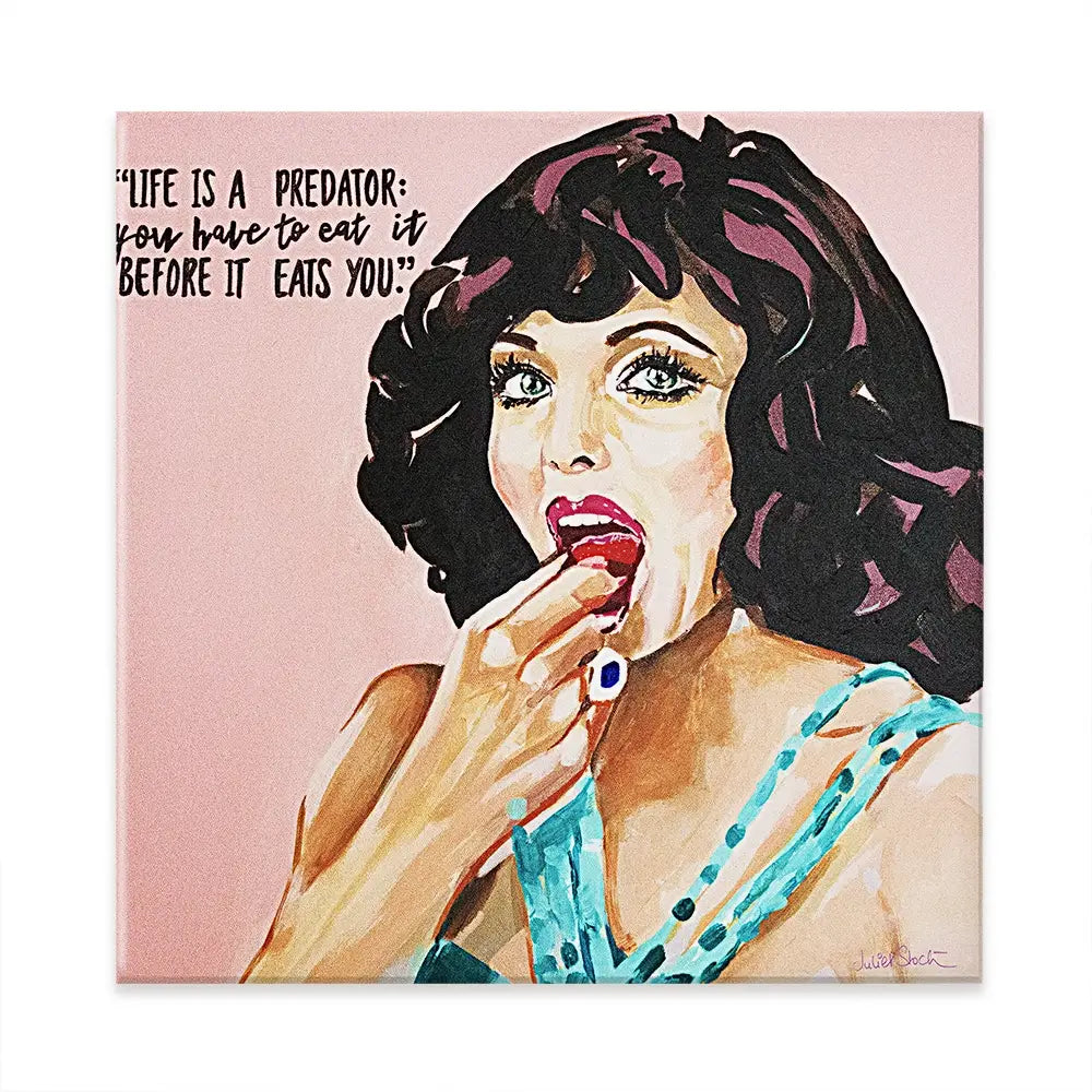 Joan Collins Life Is A Predator Square Canvas Print Joan Collins Life Is A Predator Square Canvas Print wall art product Juliet Stockton