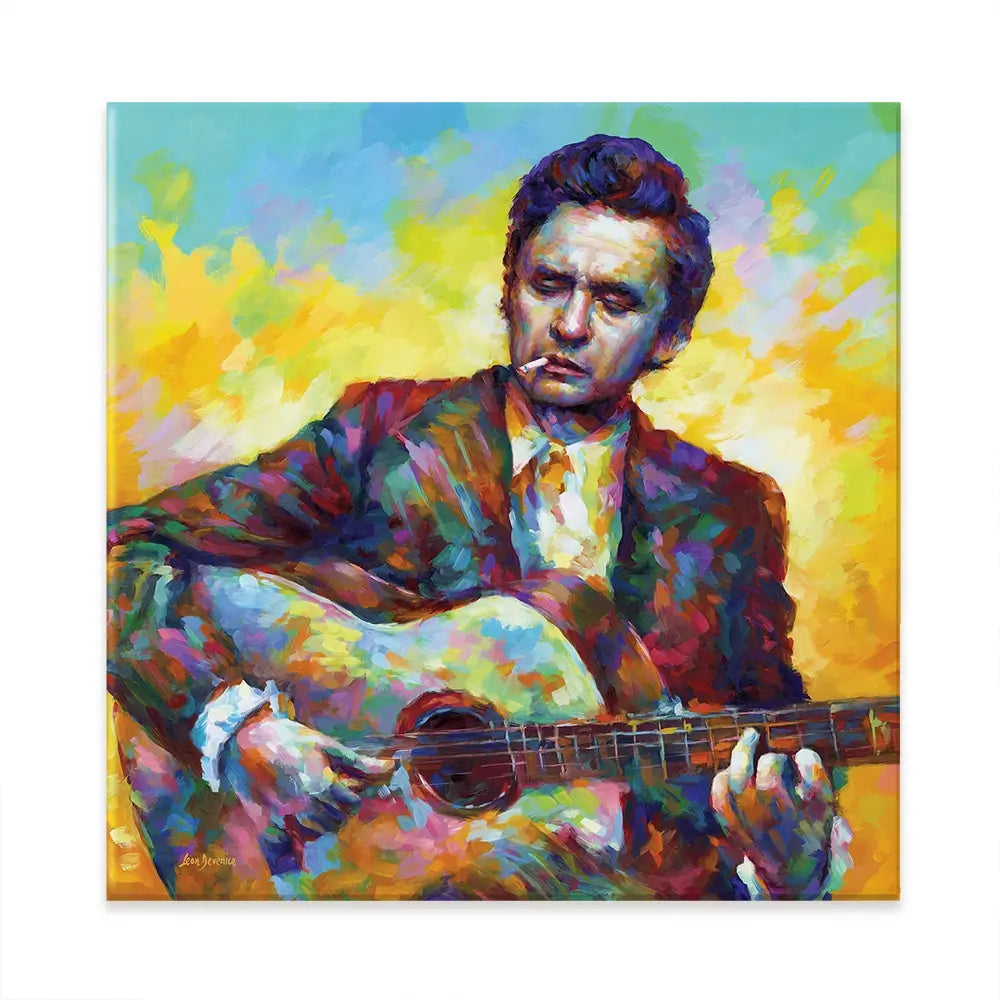 Johnny Cash Guitar Square Canvas Print Johnny Cash Guitar Square Canvas Print wall art product Leon Devenice
