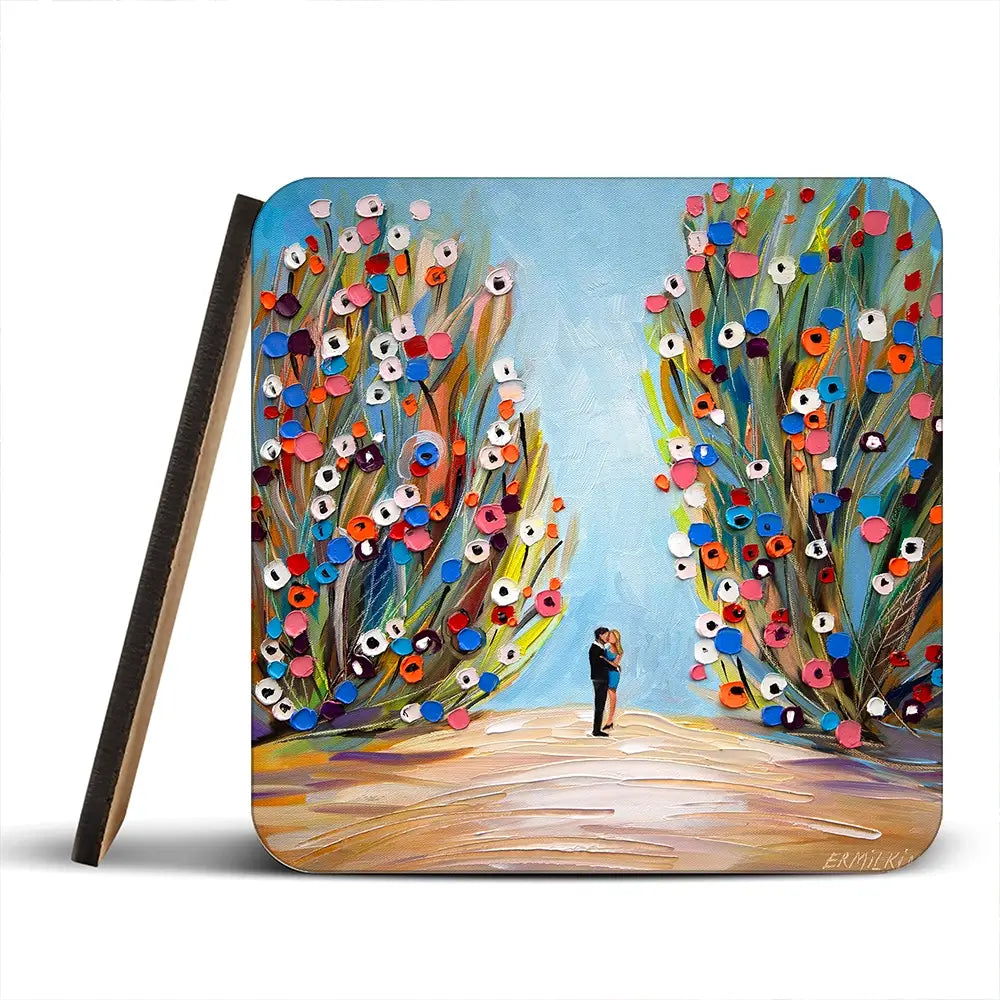 Kiss In The Blooming Garden Coaster Set Kiss In The Blooming Garden Coaster Set wall art product Ekaterina Ermilkina