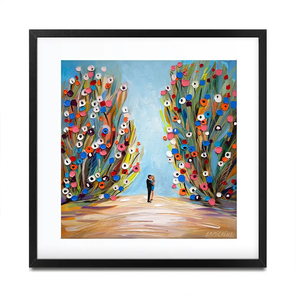 Kiss In The Blooming Garden Square Framed Art Print Kiss In The Blooming Garden Square Framed Art Print wall art product Ekaterina Ermilkina
