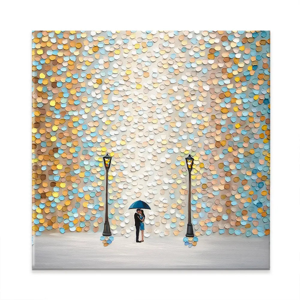 Kiss Under The Golden Rain Square Canvas Print Kiss Under The Golden Rain Square Canvas Print wall art product Ekaterina Ermilkina