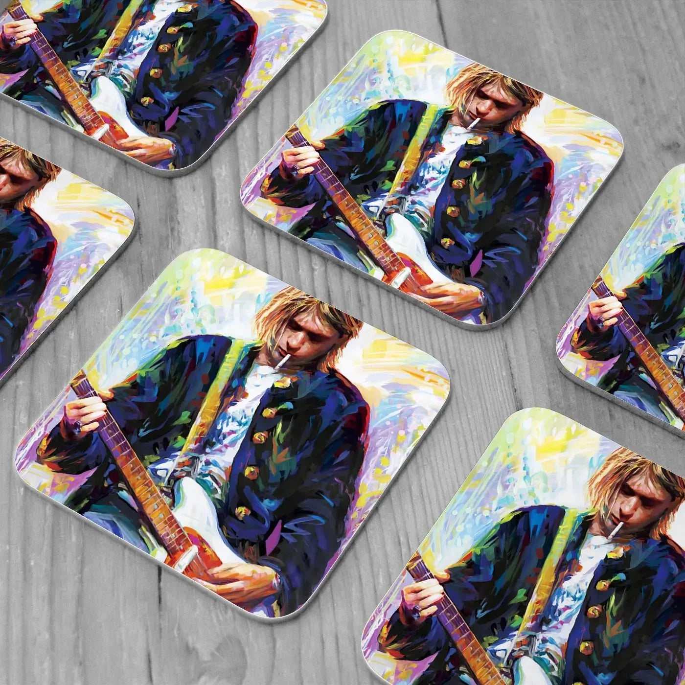 Kurt Cobain Coaster Set Rainbow Soul Tree Coaster Set | Rainbow Soul Tree Art Coasters wall art product Leon Devenice