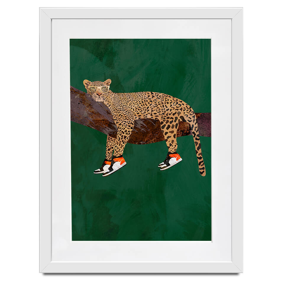 Leopard Wearing Sneakers Framed Art Print Leopard Wearing Sneakers Framed Art Print wall art product Sarah Manovski